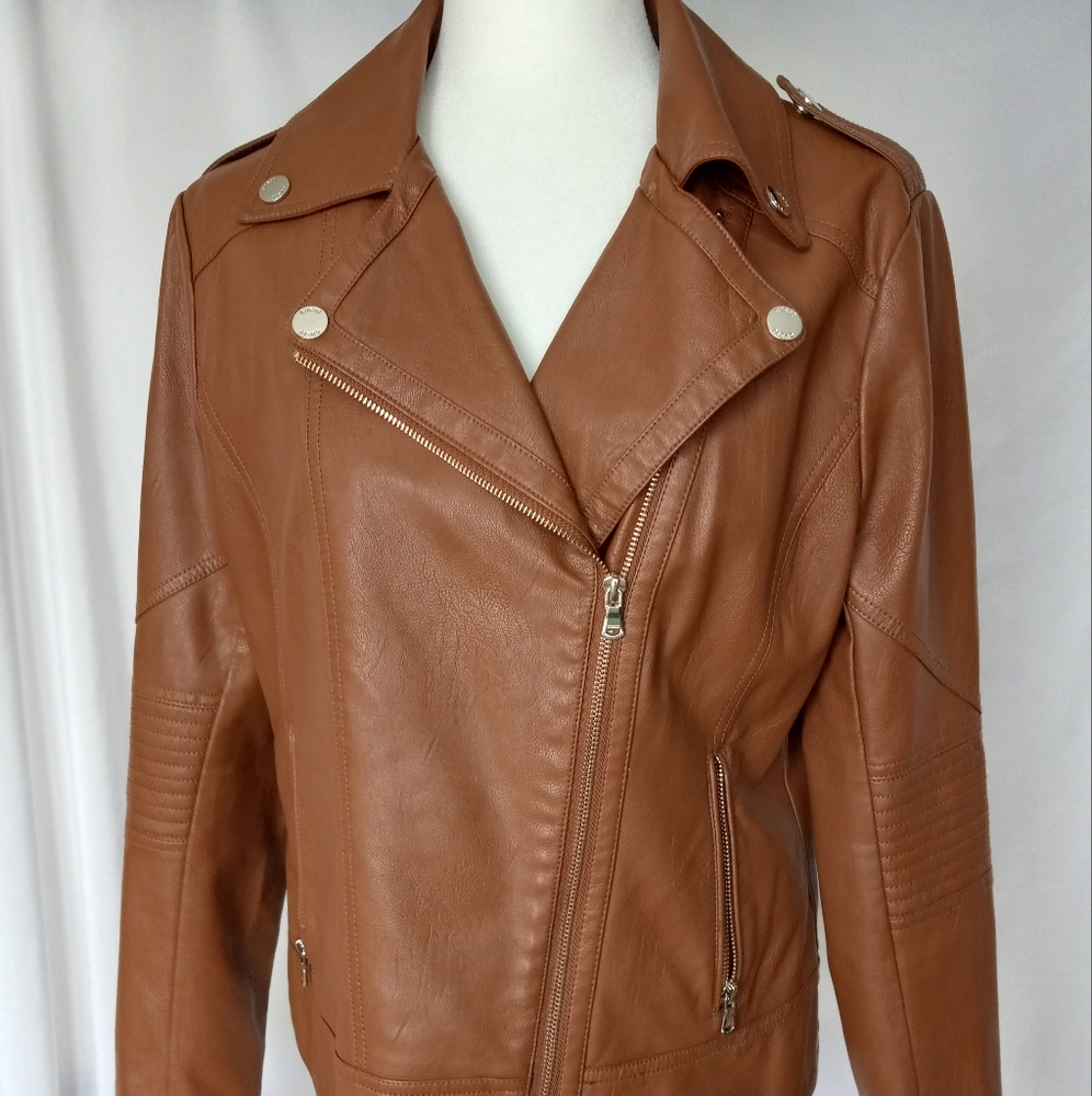 Faux leather moto jacket brown